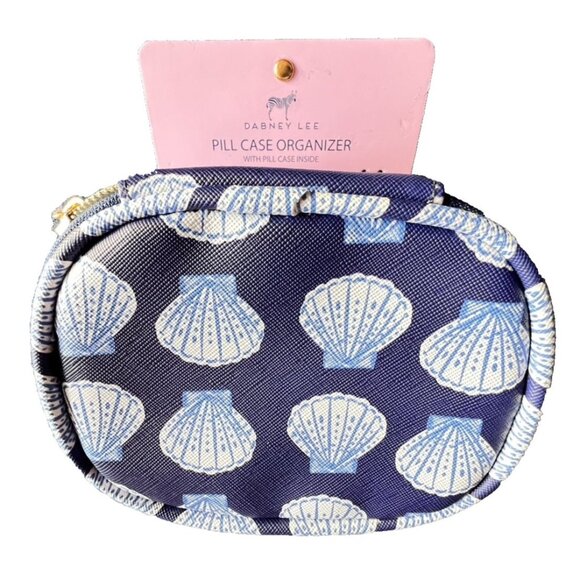 Dabney Pill Case Organizer Blue Seashells Traveler Gift Zipper Travel Accessory - Picture 1 of 3